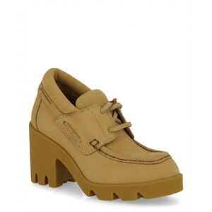 NEW BURBERRY women's stride leather heeled loafers in camel